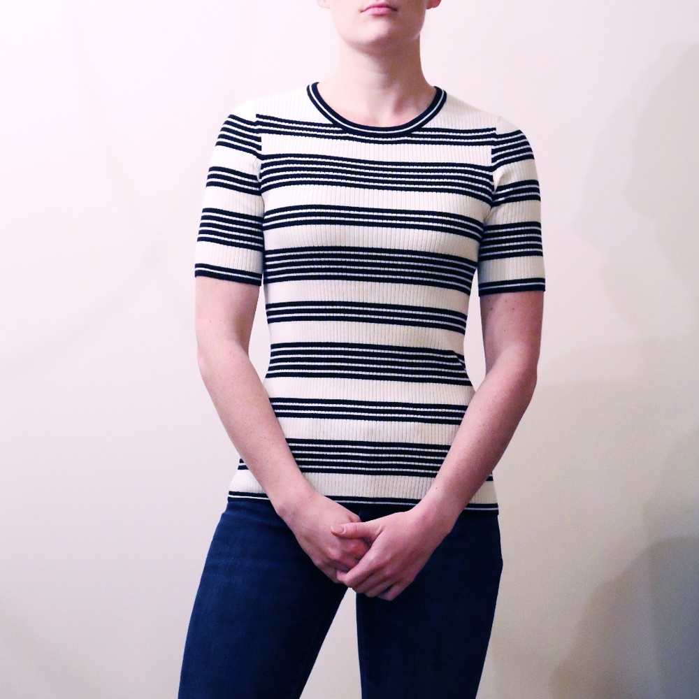 SOLD! Frame Black and White Striped Knit Tee